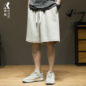 希越美式重磅针织短裤男夏季2024新款宽松大码休闲男士直筒五分裤