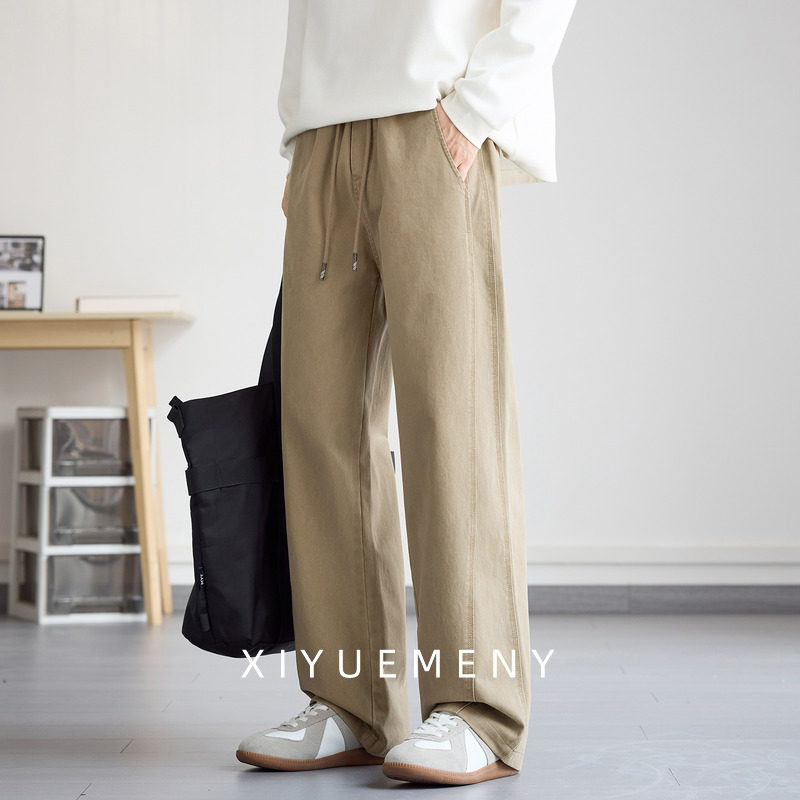 简约纯棉百搭休闲裤男士直筒裤子2025秋冬季新款宽松大码工装长裤