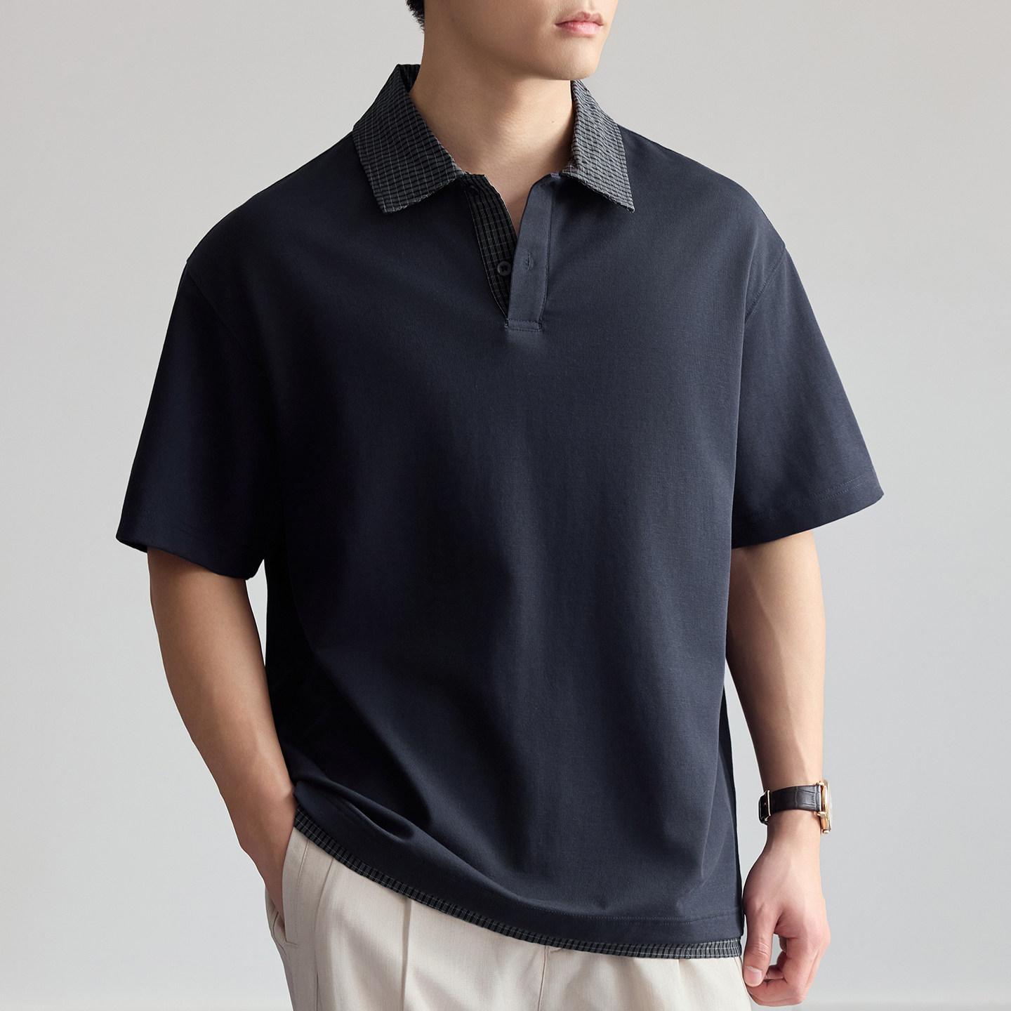 希越高端商务风polo衫短袖男2026夏季新款宽松百搭翻领落肩袖上衣