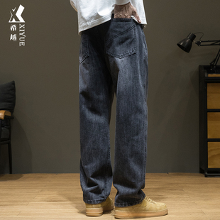 宽松大码 男加绒牛仔裤 加大2025秋冬季 新款 子 美式 休闲裤 复古直筒裤