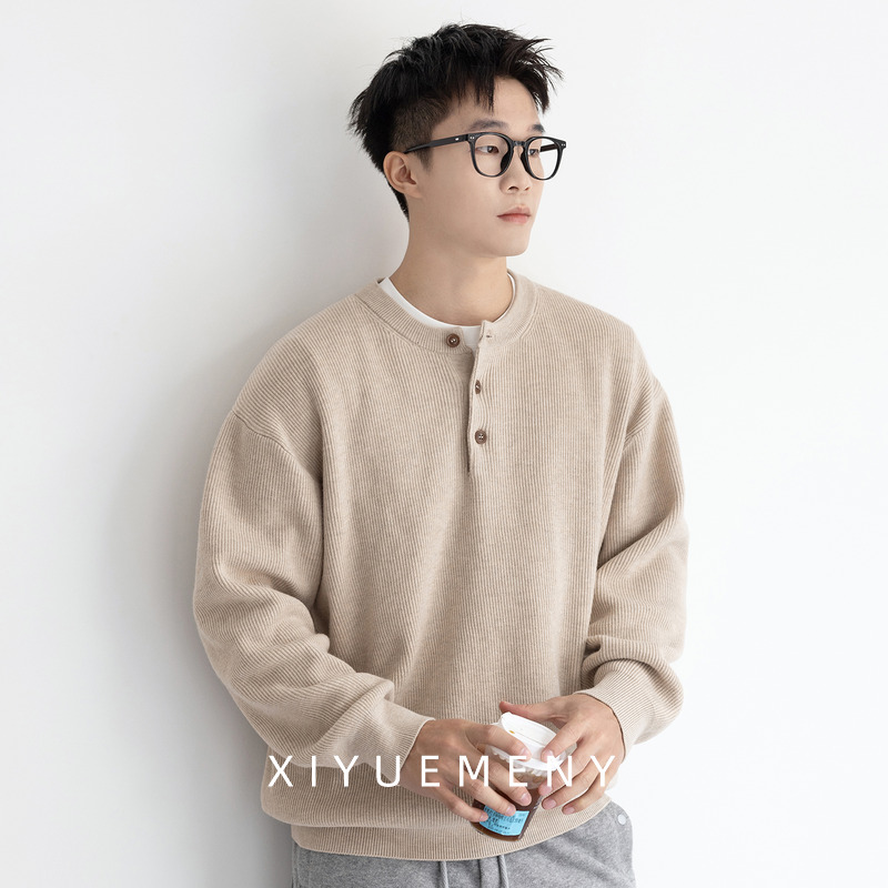 美式休闲亨利领毛衣男士针织衫
