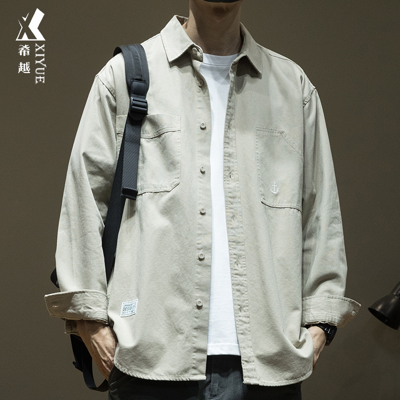 希越珠帆布碳素磨毛纯棉衬衫
