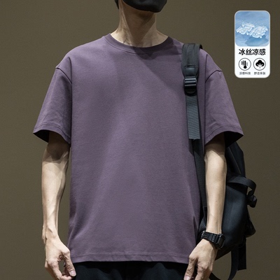 夏季凉感冰丝圆领胖子短袖t恤男