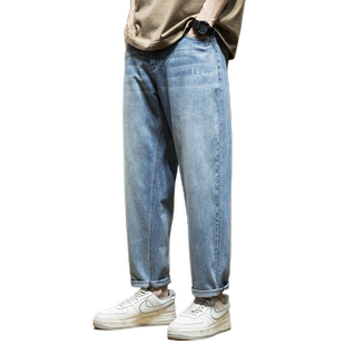 天丝莱赛尔锥形九分牛仔裤男春季宽松大码休闲直筒萝卜加绒长裤子