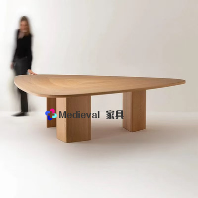 中古风设计师款橡木实木餐桌意式极简现代侘寂风异形餐桌会议桌