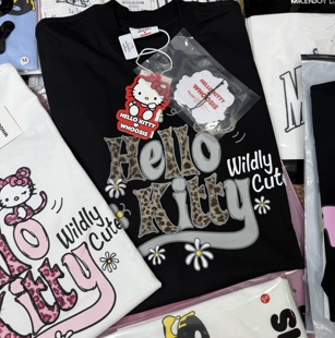 WHOOSIS联名hellokitty豹纹贴布刺绣LOGO短袖t恤宽松男女ins潮