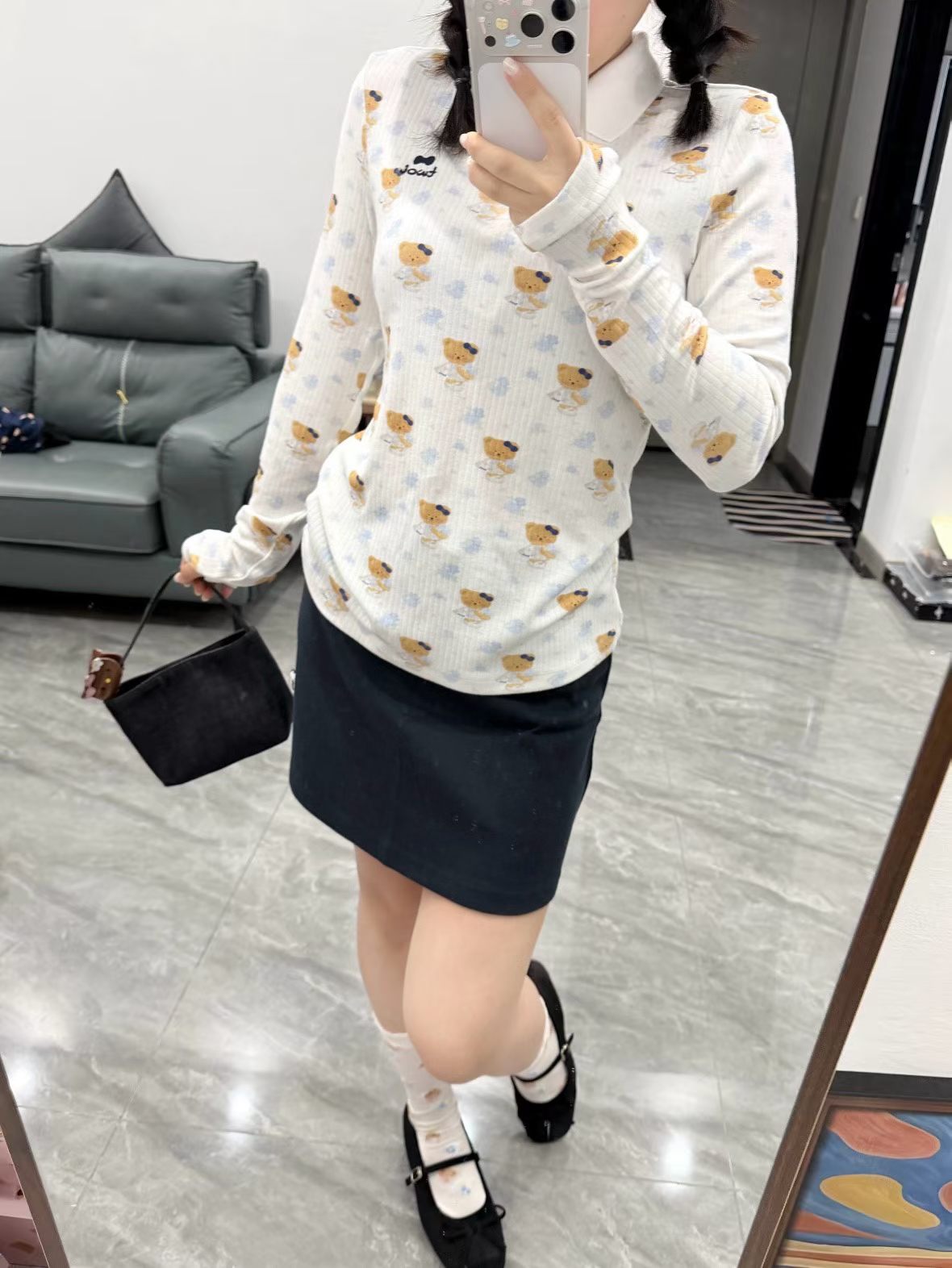 TWOI Design Lab小熊系列碎花熊polo长袖ins潮图片