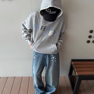 WHOOSIS（不知其名）碎花牛仔贴布绣帽衫连帽卫衣秋百搭松弛感男