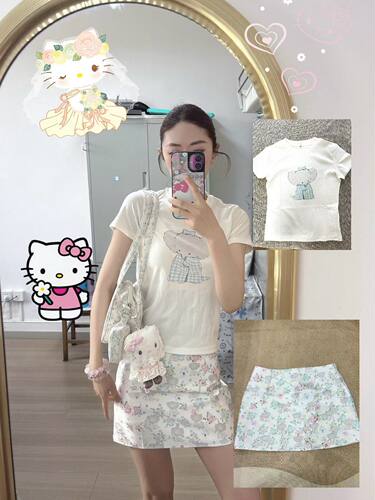 TWOI Design Lab皮革联名奶油小象碎花半裙