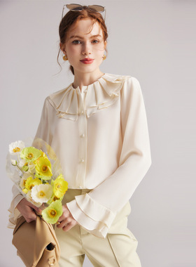 砂洗真丝衬衫女超仙长袖通勤法式桑蚕丝衬衣ML-302