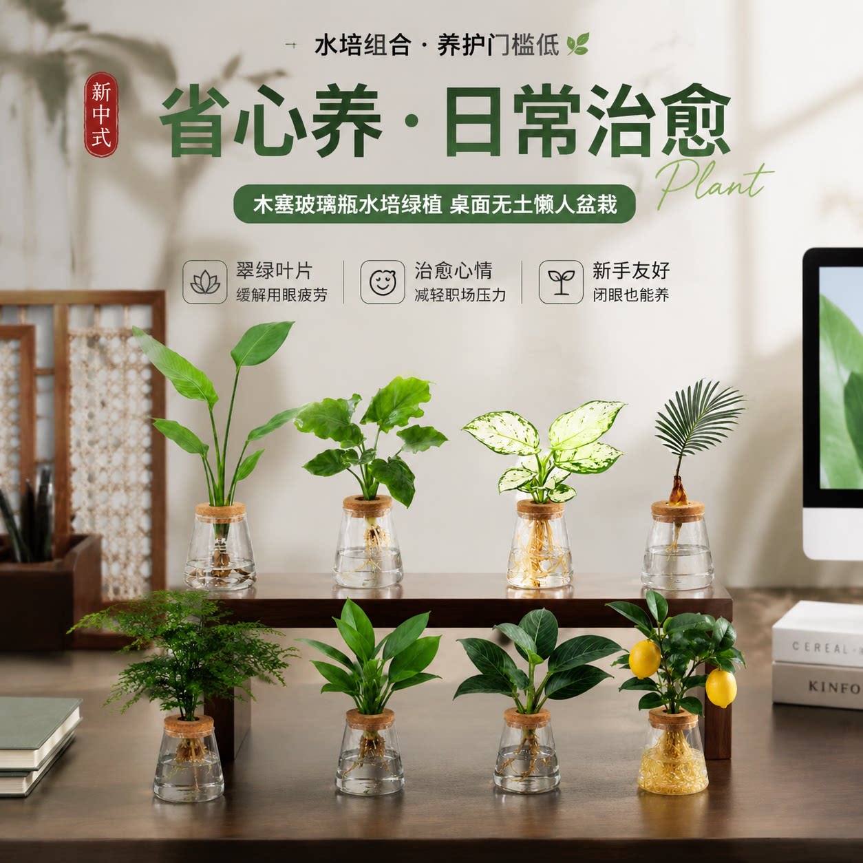 春羽水培盆栽柠檬室内铂金钻绿公主绿植物文竹懒人好养蔓绿绒绿萝