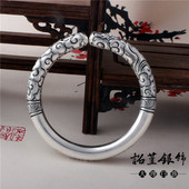 祥云情侣手工银镯子999足银手镯齐天大圣定海神针如意金箍棒银镯