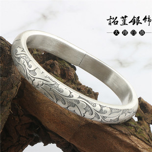 泥鳅背马蹄形镯银手镯999银男 手工定制银饰实心马蹄形足银镯子