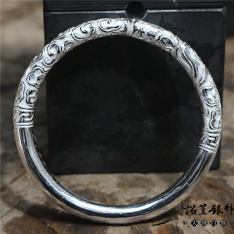 手工实心情侣雪花银金箍棒手镯