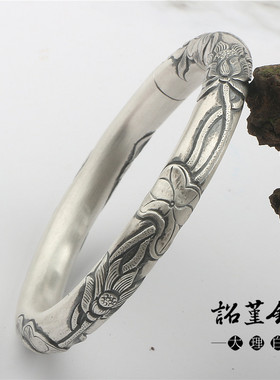定做产品荷花圆条全手工银镯子