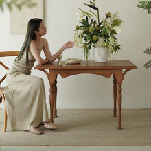 润家家居复古法式实木书桌侘寂风小户型桌椅组合中古风原木餐桌