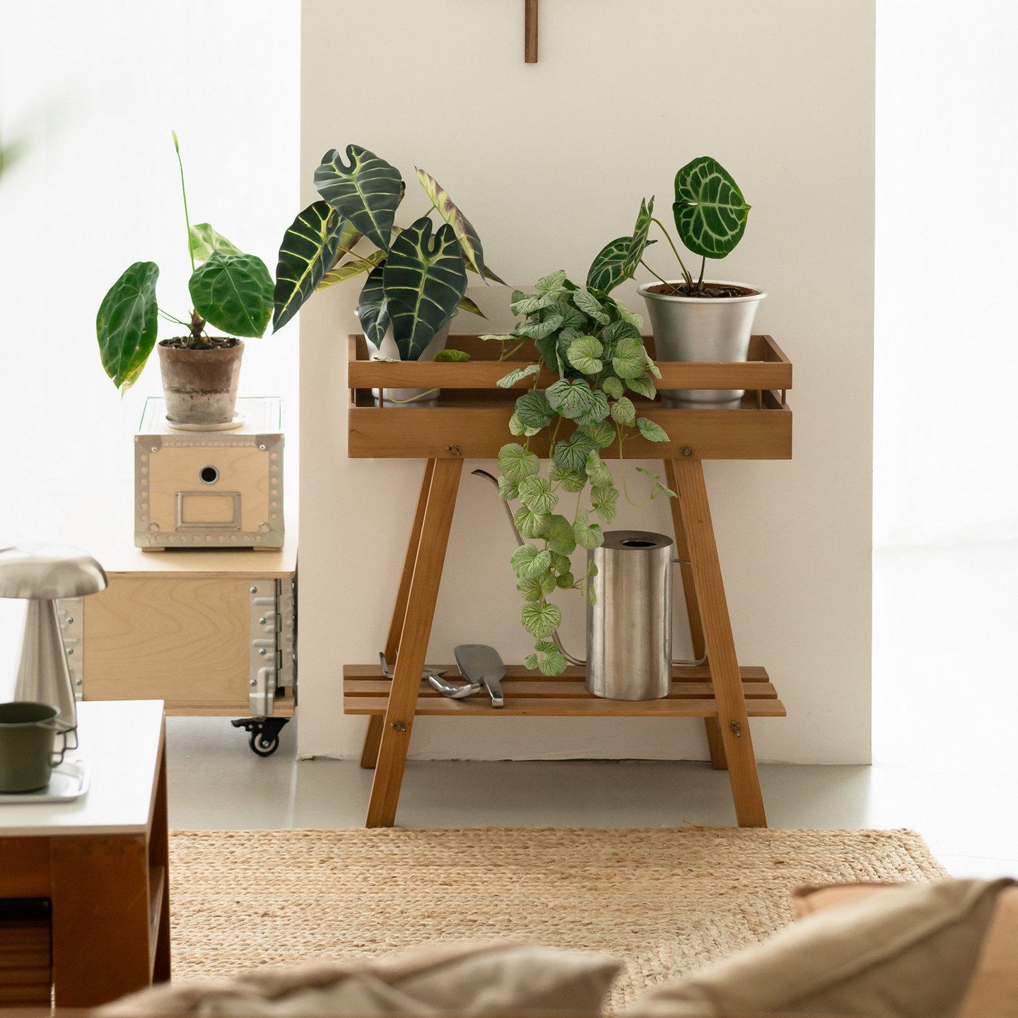 润家家居实木花架多层置物架田园风木质花几边几室内绿植盆栽架