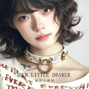 原创小众choker项圈镭射蛇纹皮纹亚文化女m圆环朋克金属PUPPY脖环
