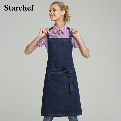 全棉挂脖透气蓝色艺术围裙定制