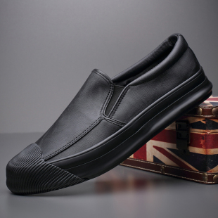 男士 新款 春季 低帮软底一脚蹬懒人鞋 软底百搭潮鞋 厚底透气皮鞋 男鞋