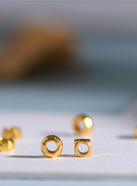 足金手工錾刻古法黄金多棱小隔珠