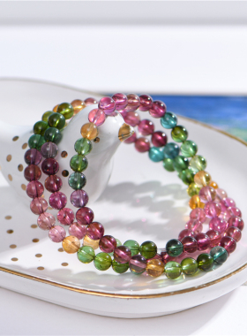 天然无优化碧玺圆珠手串