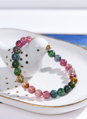 天然无优化碧玺圆珠手串