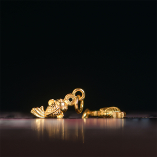 藏珠饰家 足金手工錾刻古法黄金 金鱼小吊坠金玉满堂项链手链配饰