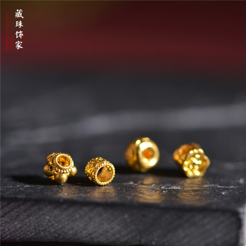 足金錾刻古法黄金隔珠转运珠