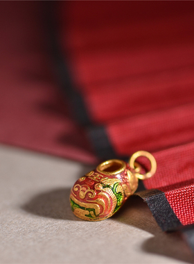 藏珠饰家 足金珐琅烧蓝 虎头鞋 宫廷造办古法黄金手链吊坠配饰