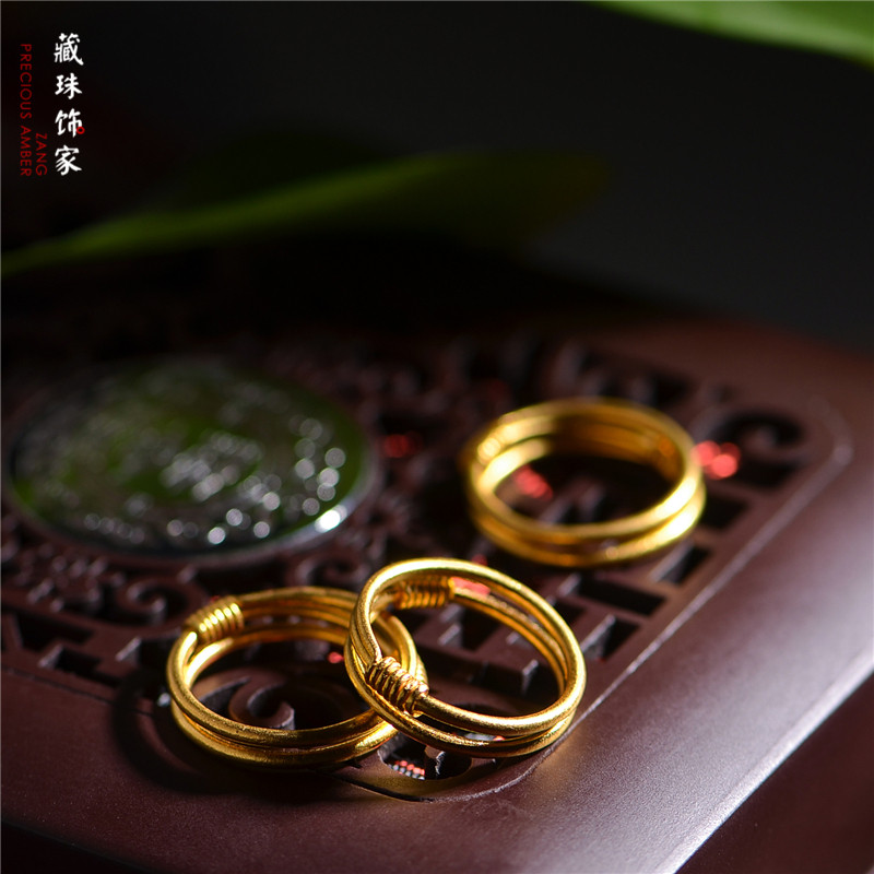 珠饰手工錾刻个性圈素足金