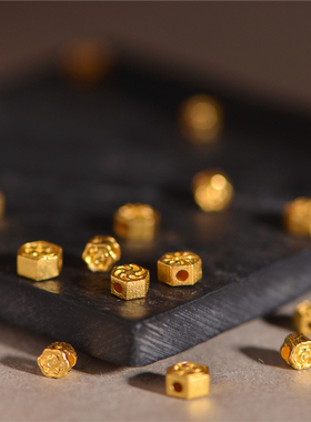 錾刻古法黄金六边形路路通隔珠