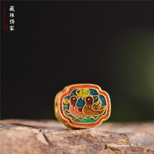 藏珠饰家 足金珐琅烧蓝鸳鸯双喜宫廷造办古法黄金手链吊坠配饰 - 封面