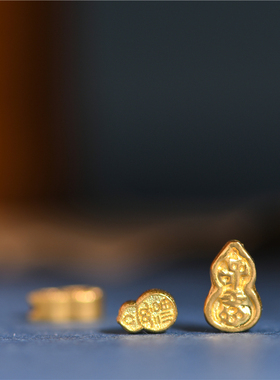 手工錾刻古法黄金吉言金葫芦隔珠