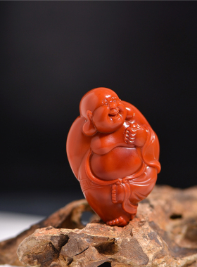 天然精雕弥勒佛毛衣链南红玛瑙