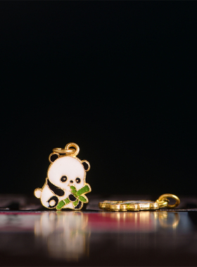 藏珠饰家 足金珐琅烧蓝熊猫吊坠 宫廷手工古法黄金配件配饰