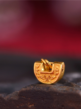 足金手工錾刻古法黄金双喜平安锁