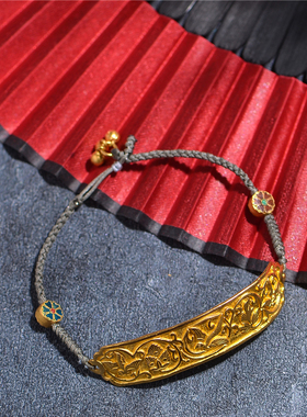 藏珠饰家 足金手工錾刻足金手工制作黄金 喜上枝头手链手绳女配饰