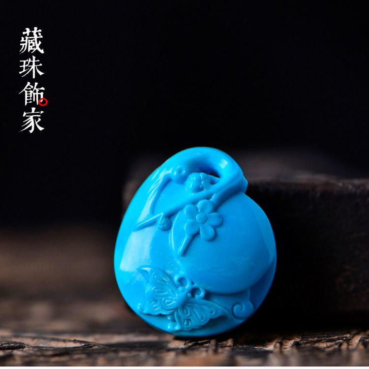 藏珠饰家 天然原矿绿松石吊坠 蝴蝶 睡美人高蓝瓷松苏工精雕7