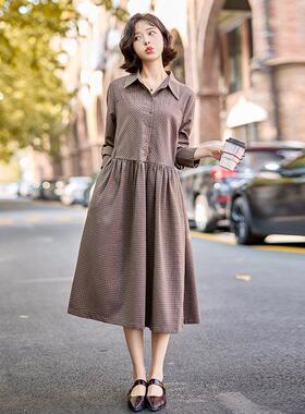SY2660-0袖春新款女装雅翻领格子长收腰气季质优时尚连衣裙
