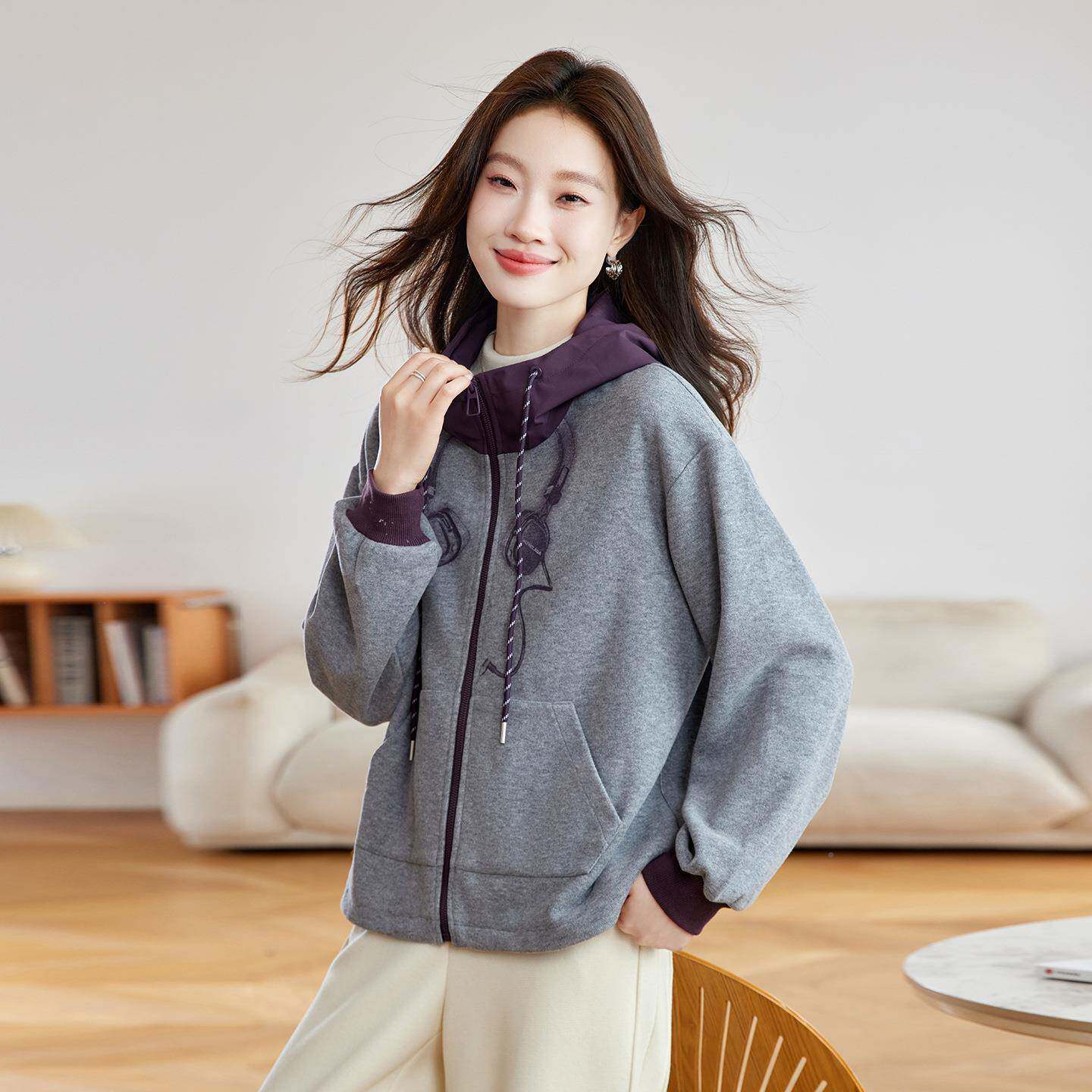 MZ8665-102秋冬新款简约卫衣休闲连帽马甲宽松百时尚两件搭2套外