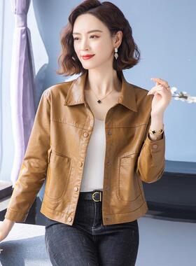 海皮外套宁女绵真皮春季新款品牌羊皮女士小衣个子休闲皮66557夹