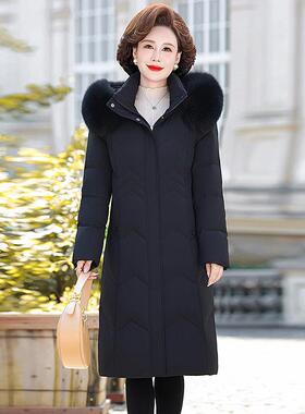 品柜羽绒服白鹅绒中长92887款老中年女大码加厚正保暖长款过膝外