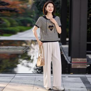 品牌连女士短袖休闲套夏季1070814天丝罗条马布纹帽宽松显瘦阔装