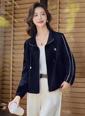 2025秋季装新袖MM26575款宽松休闲外套女立领拉链长百搭上衣MM女2