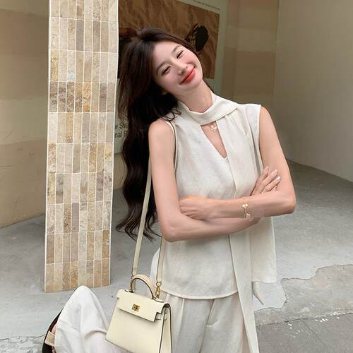 夏季新品熟气质宽HE5060-0松绑阔带上衣修身显瘦轻套腿裤两件女