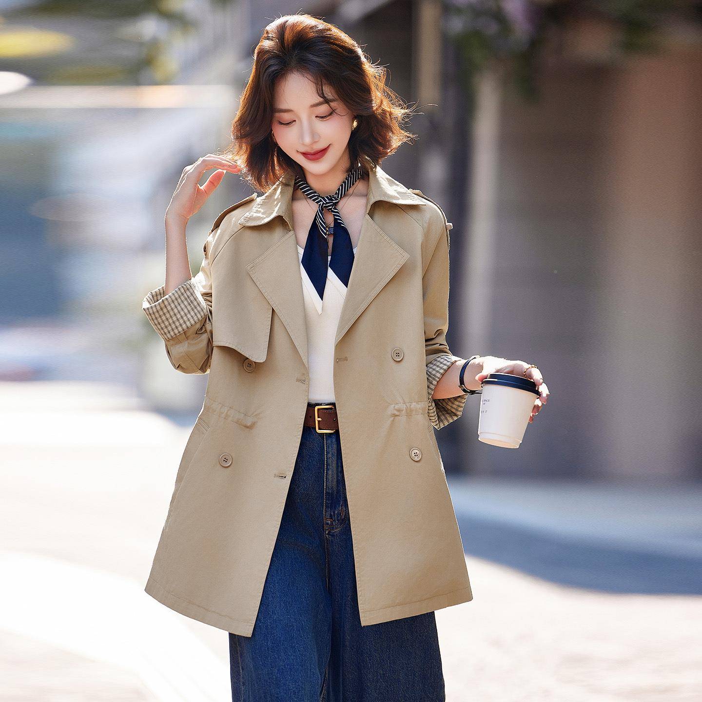 卡其风色ZMA55050衣外套小个子秋季通新款气质休女闲百搭勤双排扣