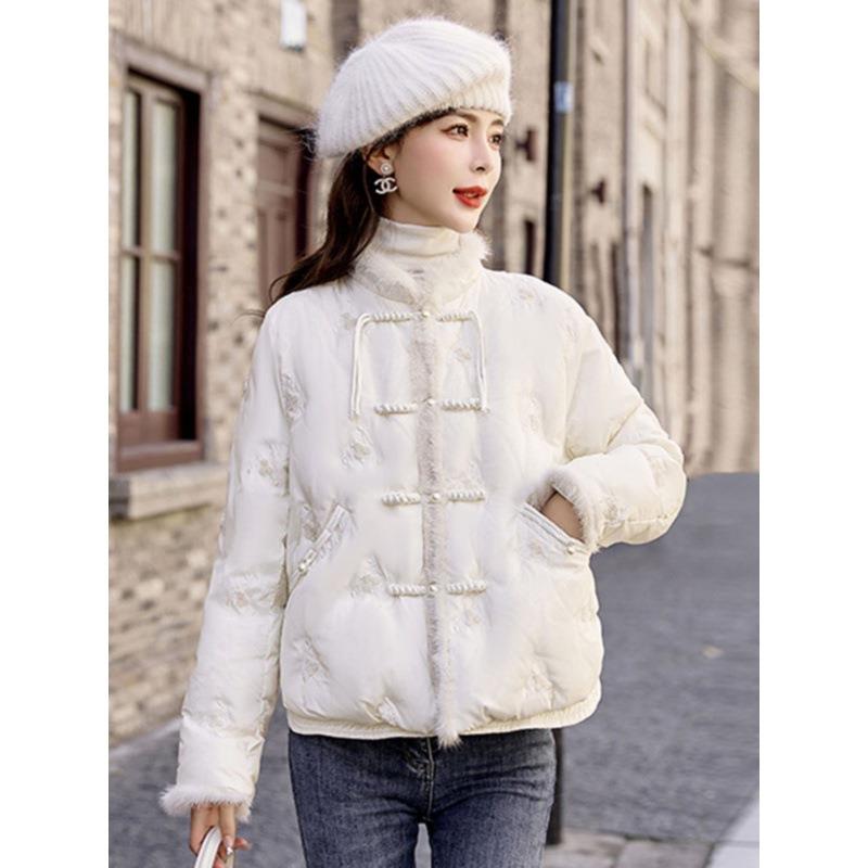 短款羽色绒服女冬款小个子高端香风新中式新ZAI7755白绣小花轻薄