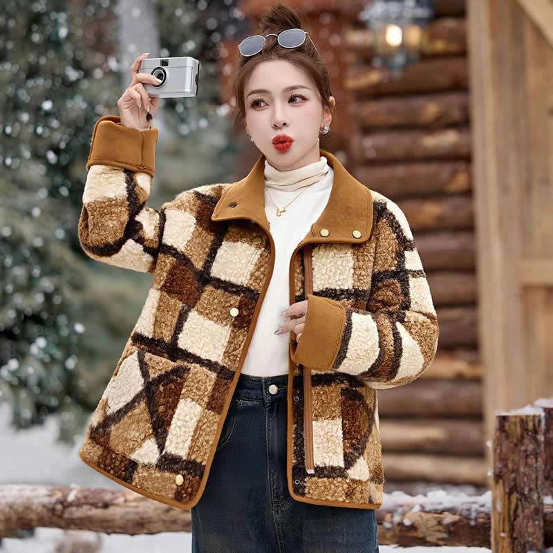 时尚面穿皮毛一仿羊羔毛外套女2KX8663-1K0体25冬新款加厚保暖上