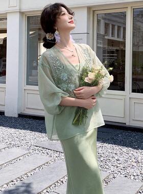 杭款派风时尚套裙夏装两季新绣花外套+吊带裙件套ZM26335-裙